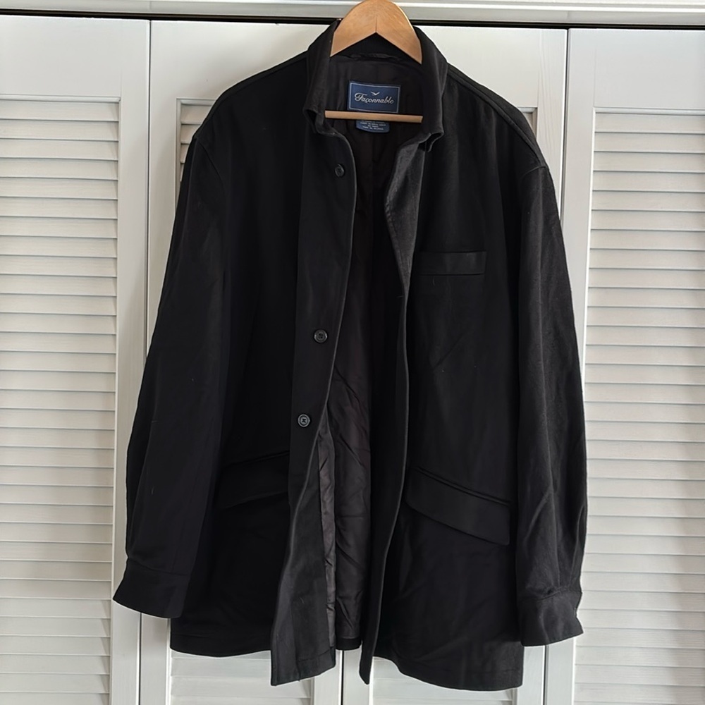Facconable Wool Lined Overshirt Jacket Men’s Black Button Front French Size XL